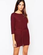 Warehouse Knitted Belted Tunic - Dark Red