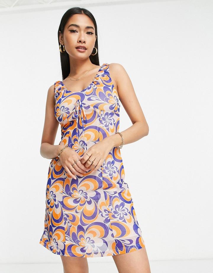 Urban Threads Mesh Mini Dress In Swirl Print-multi