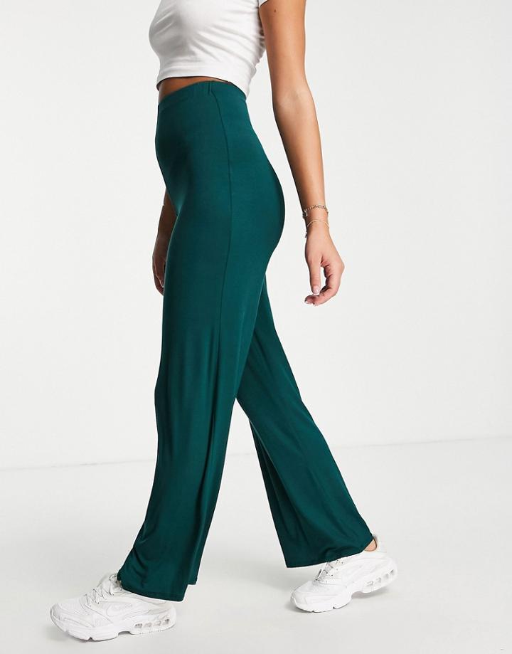 Flounce London Basic High Waisted Wide Leg Pants In Green