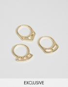 Designb London Geometric Gold Rings In 3 Pack - Gold