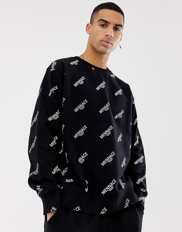 Mennace Oversized Sweatshirt With All Over Repeat Print Logo-black