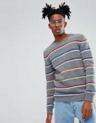 Asos Lambswool Sweater With Fine Stripes - Gray