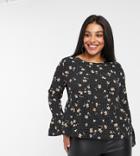 Asos Design Curve Long Sleeve Smock Top In Polka Dot & Floral Print-multi