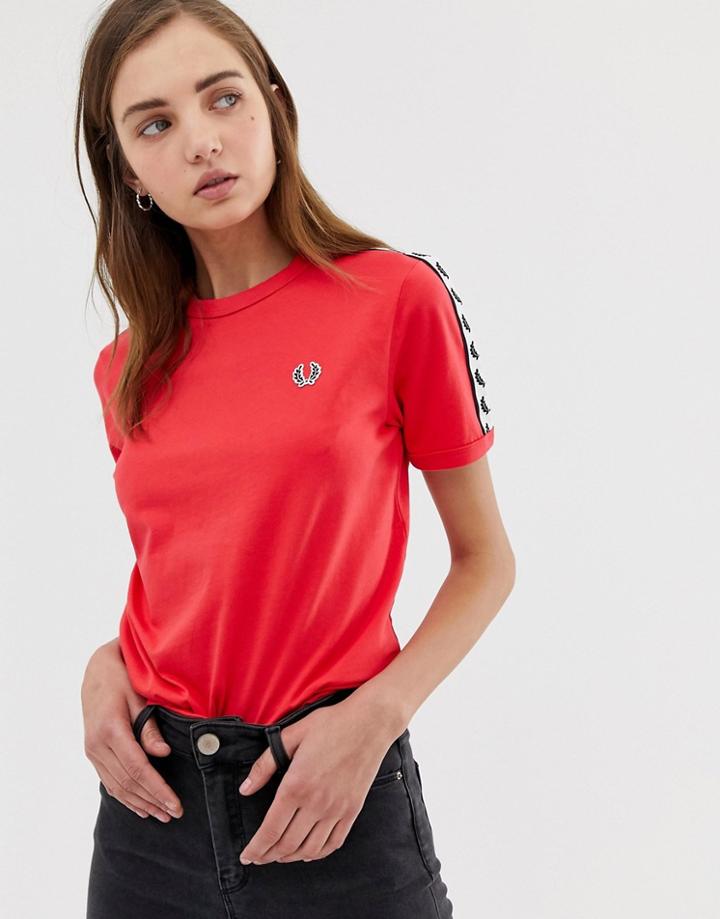 Fred Perry Logo Tape Ringer T-shirt - Red