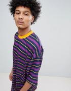 Asos Design Oversized T-shirt With Purple Stripe - Purple