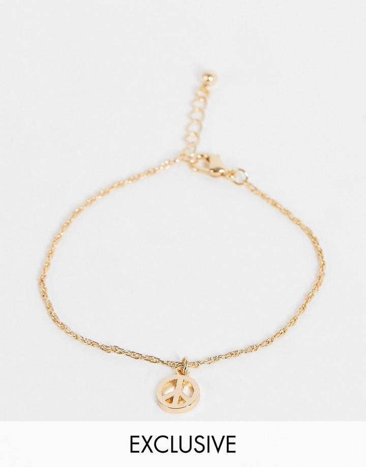 Reclaimed Vintage Inspired Fine Bracelet With Peace Sign In Gold
