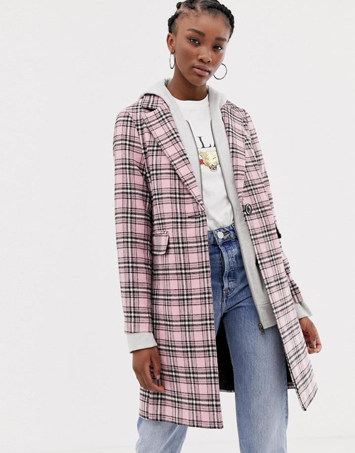 New Look Check Coat - Pink