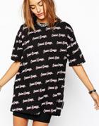Criminal Damage Oversized Boyfriend T-shirt With All Over Script Logo - Black