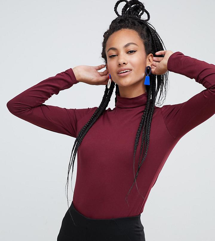 Esprit Jersey Roll Neck Top In Burgundy