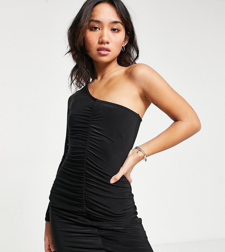 Missguided Petite One Sleeve Slinky Mini Dress-black