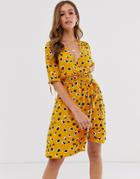 Influence Wrap Front Mini Dress In Splodge Print - Yellow