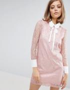 Sister Jane Lace Dress With Embellished Collar - Pink