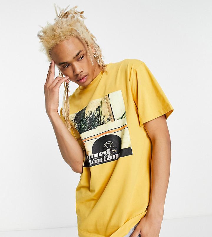 Reclaimed Vintage Inspired T-shirt With Car Print In Mustard-yellow