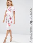 Asos Maternity Petite Scuba Pencil Dress In Red Floral - Multi