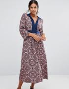 Closet Paisley Print Collar Long Sleeve Tie Back Dress - Multi