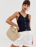 & Other Stories Knitted Top With Faux Shell Buttons In Navy-black