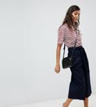 Asos Petite Tailored Linen Culotte With Tie Waist - Navy