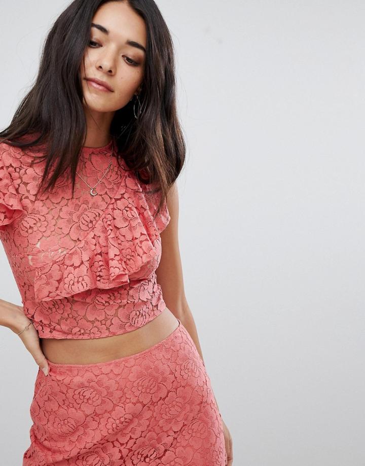 Hope & Ivy Lace Ruffle Top - Pink