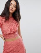 Hope & Ivy Lace Ruffle Top - Pink
