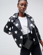 Muubaa Nova Applique Star Leather Biker Jacket - Black