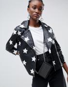 Muubaa Nova Applique Star Leather Biker Jacket - Black