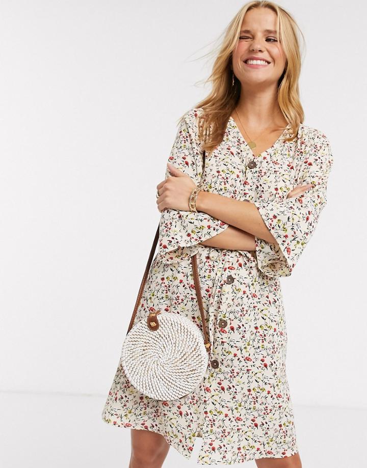 Jdy Mini Shirt Dress In Cream Floral-multi