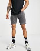 Asos Design Denim Shorts With Waist Detailing In Washed Black