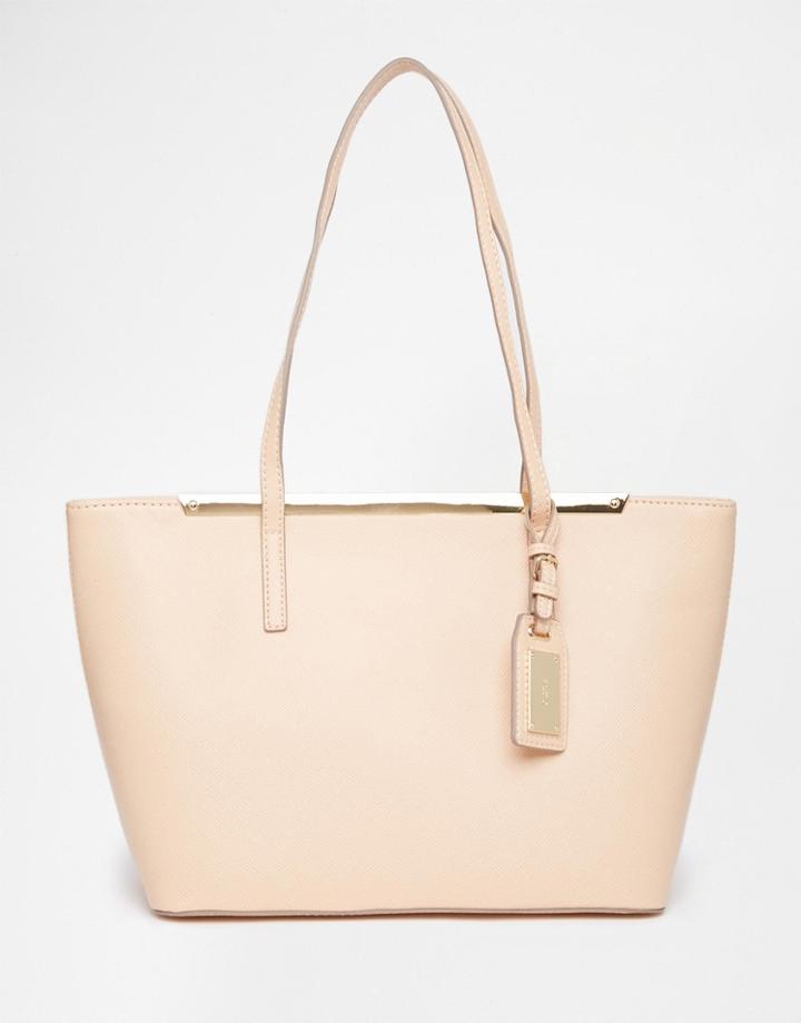 Aldo Mini Tote With Metal Bar Detail In Nude - Nude