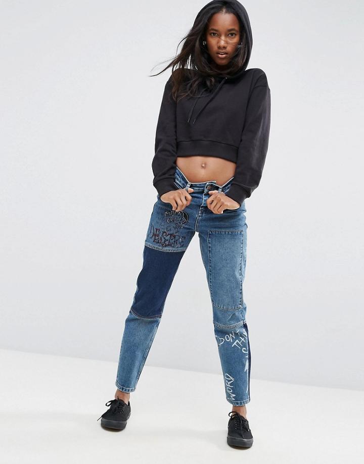 Asos Original Mom Jeans With Graffiti - Blue