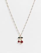 Asos Design Necklace With Cherry Charm In Gold Tone