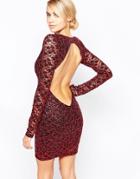 City Goddess Backless Mini Dress In Sequin Lace - Red