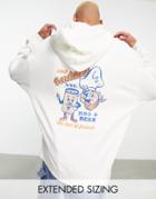 Asos Design Oversized Hoodie In Off White With Cartoon Back Print-neutral