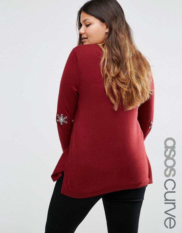 Asos Curve Jumper With Christmas Snowflake Elbow Patch - Red