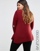 Asos Curve Jumper With Christmas Snowflake Elbow Patch - Red