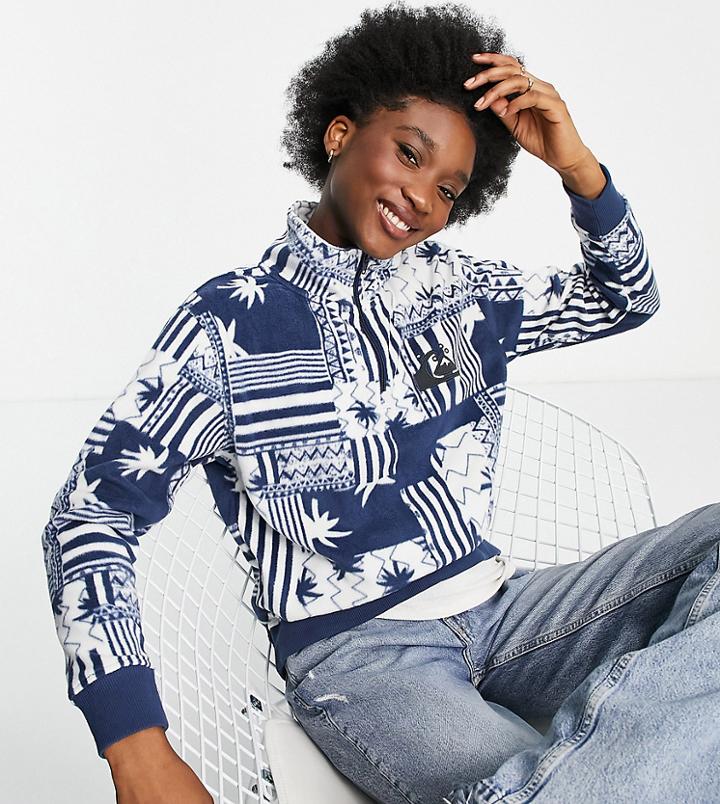 Quiksilver Polar Logo Pattern 1/4 Zip Fleece In Blue Exclusive To Asos