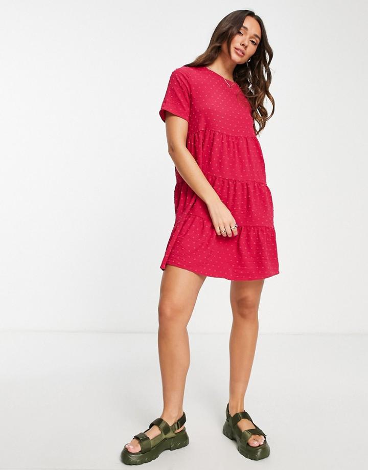Lola May Tiered Mini Smock Dress In Berry-purple