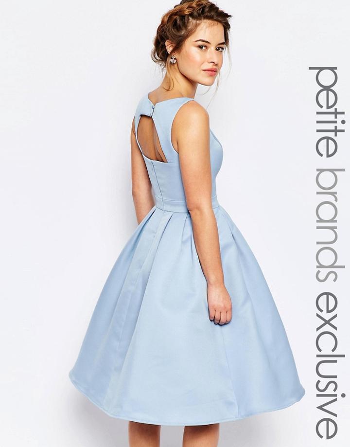 Chi Chi London Petite Skater Midi Dress With Keyhole Back Detail - Blue