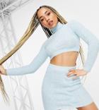 Asyou Set Cable Knit Crop Sweater In Blue-blues