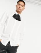 Asos Design Regular Fit Tonal Stripe Shirt With Detachable Ruffle Collar Detail In Off White