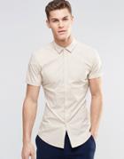 Asos Skinny Shirt In Camel Gingham Check - Tan