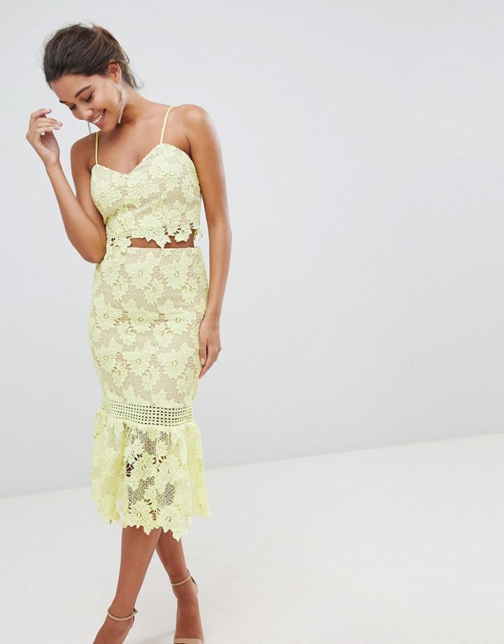 Love Triangle Cutwork Lace Pencil Skirt With Fluted Lace-yellow