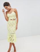 Love Triangle Cutwork Lace Pencil Skirt With Fluted Lace-yellow