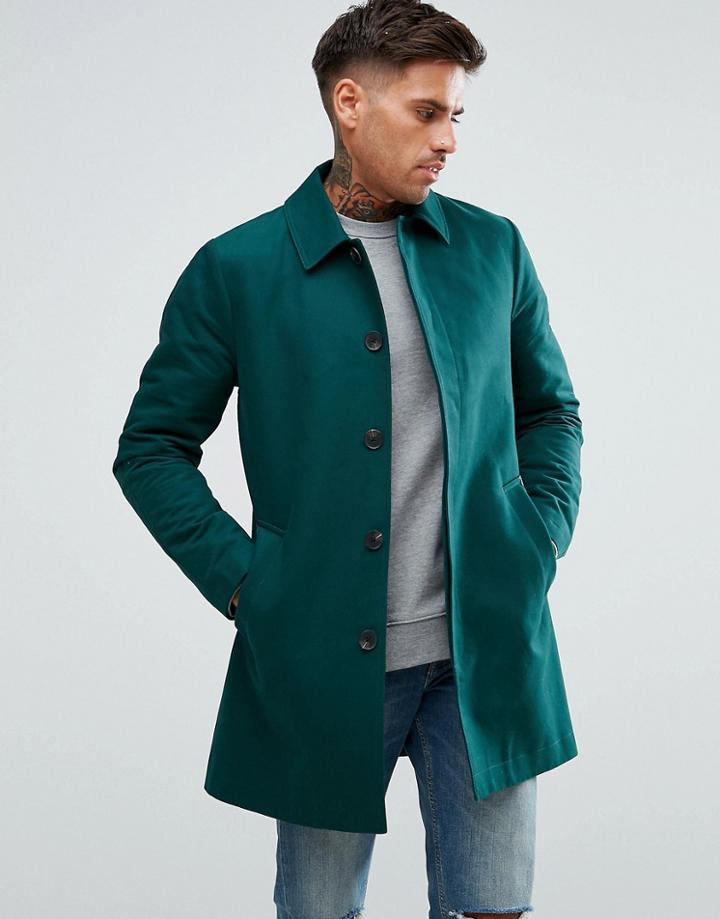 Asos Shower Resistant Single Breasted Trench In Green - Green