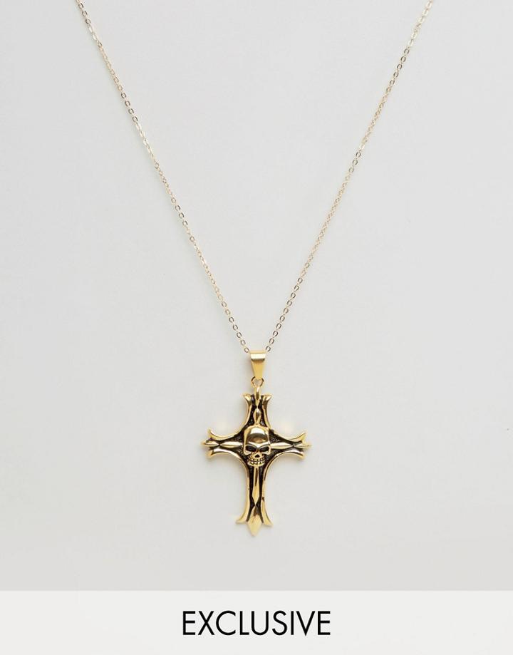 Reclaimed Vintage Inspired X Romeo & Juliet Necklace With Gothic Skull Cross - Gold