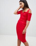 Vesper Cold Shoulder Midi Dress - Red