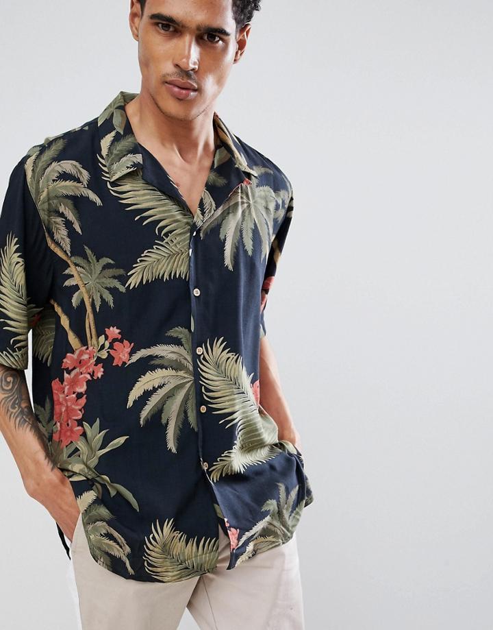 Bershka Floral Shirt In Black - Black