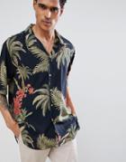 Bershka Floral Shirt In Black - Black