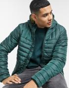 Only & Sons Padded Jacket With Hood In Dark Green
