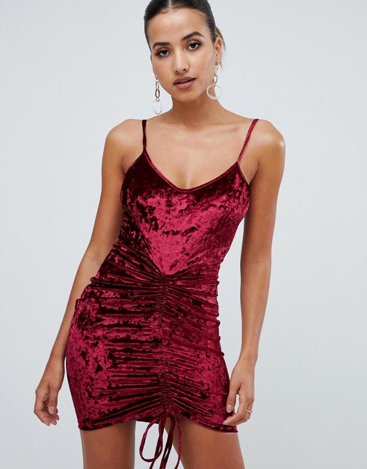 Ax Paris Ruched Velvet Mini Dress-purple