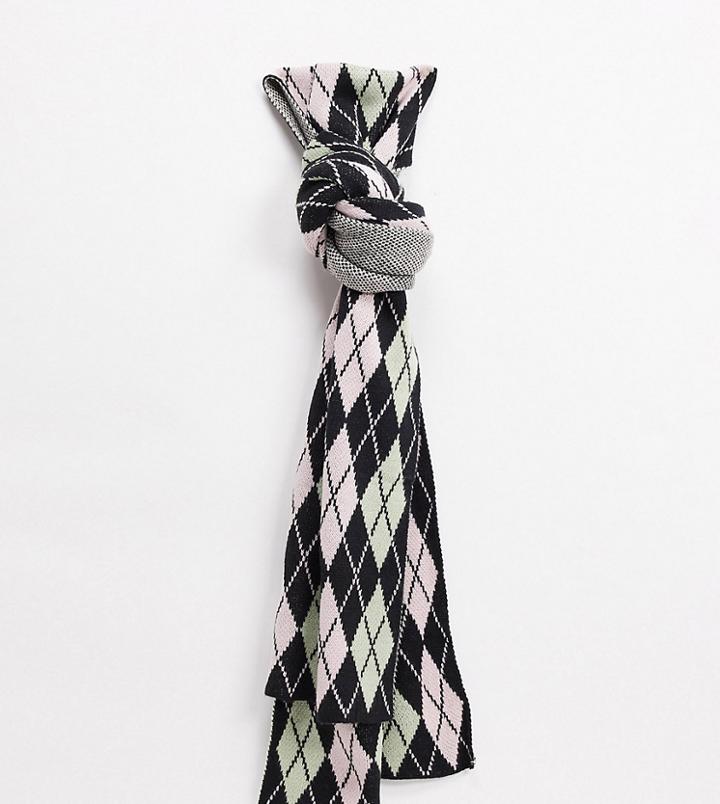 Collusion Unisex Oversized Knitted Scarf Co-ord In Argyle Jacquard-multi